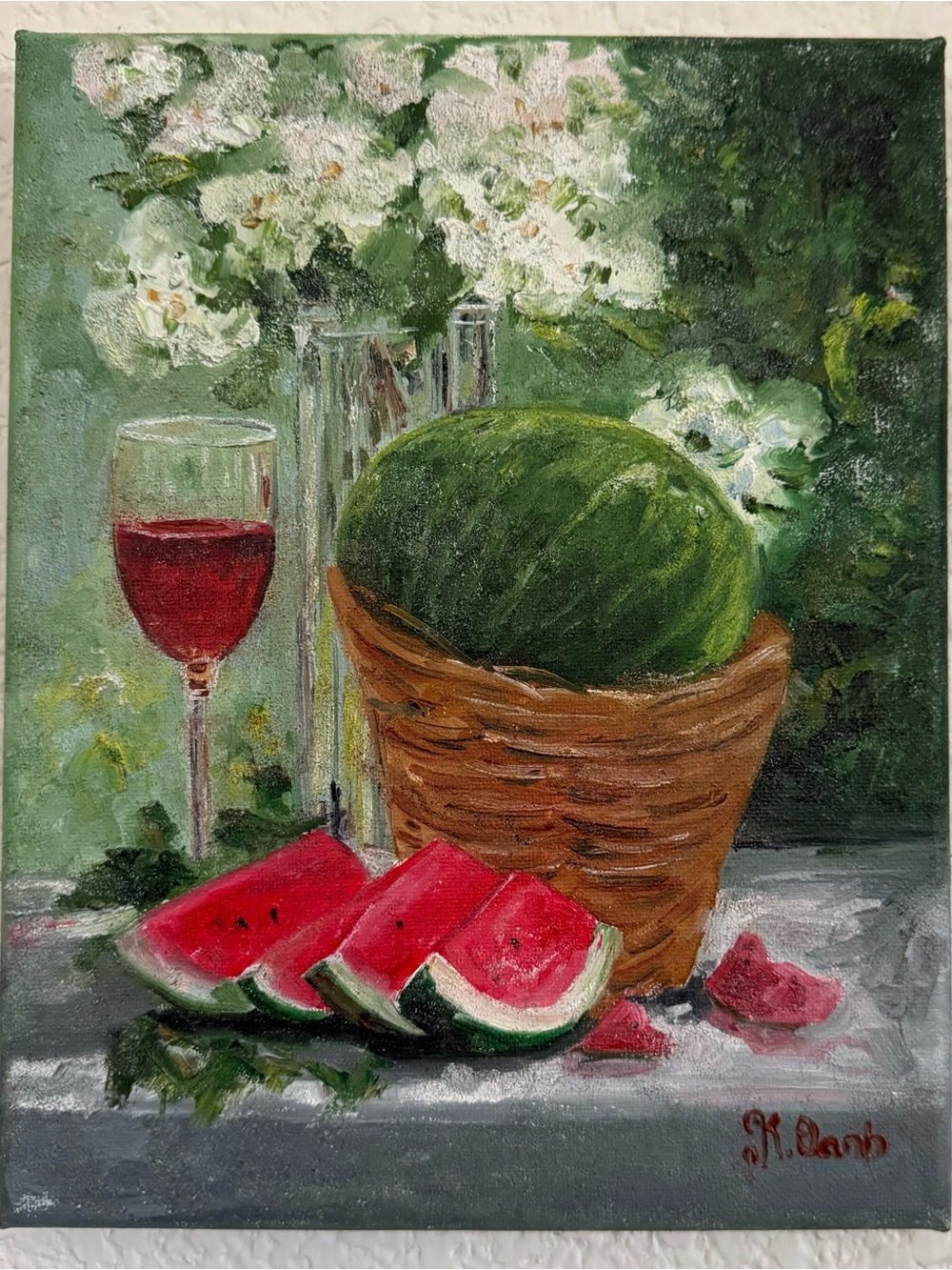 Original oil painting still life watermelon canvas 8x10 inches